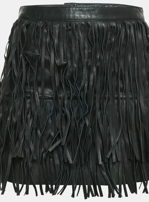 Zadig & Voltaire Black Leather Fringed Mini Skirt S