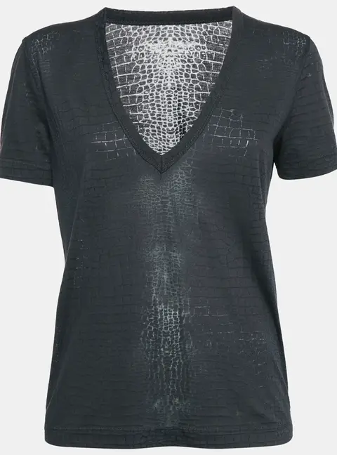 Zadig & Voltaire Dark Grey Reptile Print Knit V-Neck Top S