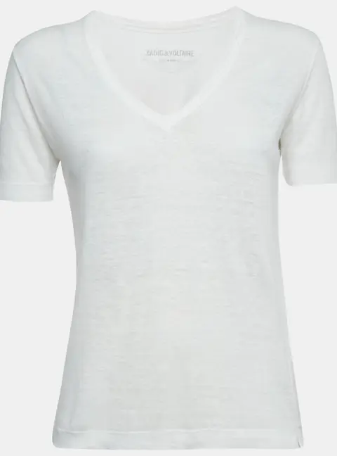 Zadig & Voltaire White Linen Knit V-Neck Wassa Top S
