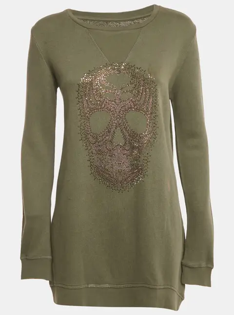 Zadig & Voltaire Sage Green Skull Embellished Cotton Anael Tunic Sweater S