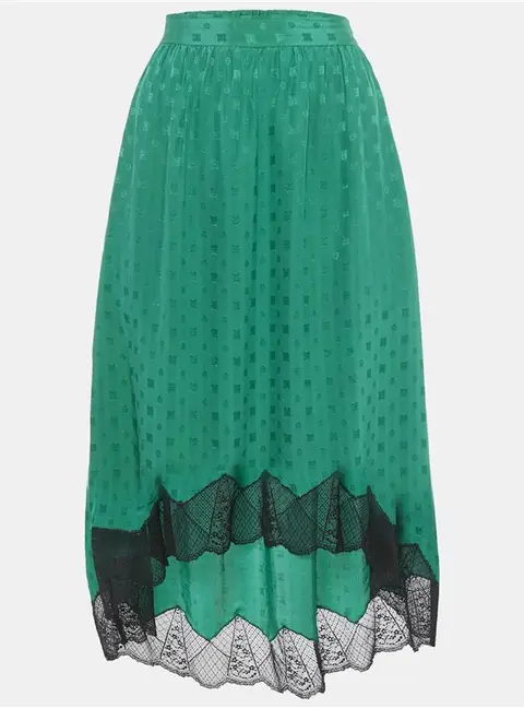 Zadig & Voltaire Green Patterned Silk Lace Trim Joslin Midi Skirt M