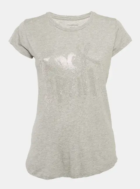 Zadig & Voltaire Grey Jersey Skinny RNR Strass Top M