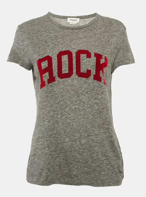 Zadig & Voltaire Grey Flocked Jersey Walk Chine Rock T-Shirt XS