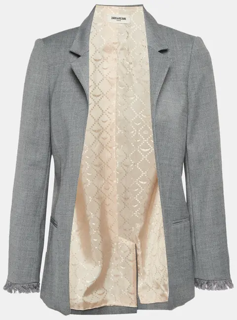 Zadig & Voltaire Grey Jacquard Open Front Volly Frange Blazer S