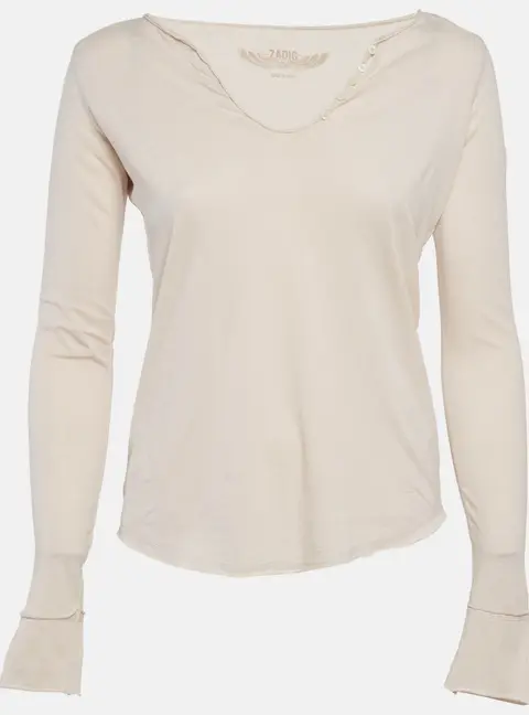 Zadig & Voltaire Beige Cotton Knit Long Sleeves Top XS