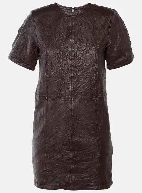 Zadig&Voltaire Defile Brown Riddy Crinkled Leather Mini Sheath Dress XS