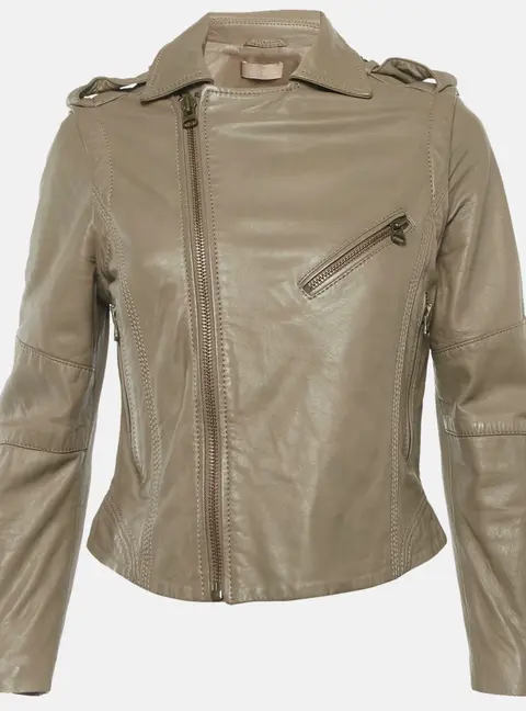 Zadig & Voltaire Beige Leather Biker Jacket M