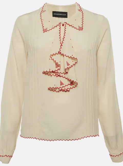 Zadig & Voltaire Deluxe Beige Silk Ruffled Shirt M