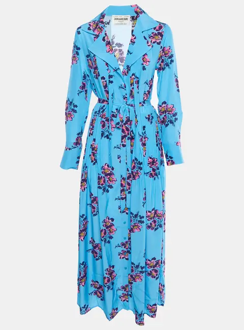 Zadig & Voltaire Blue Floral Print Silk Reward Peonies Show Maxi Dress M