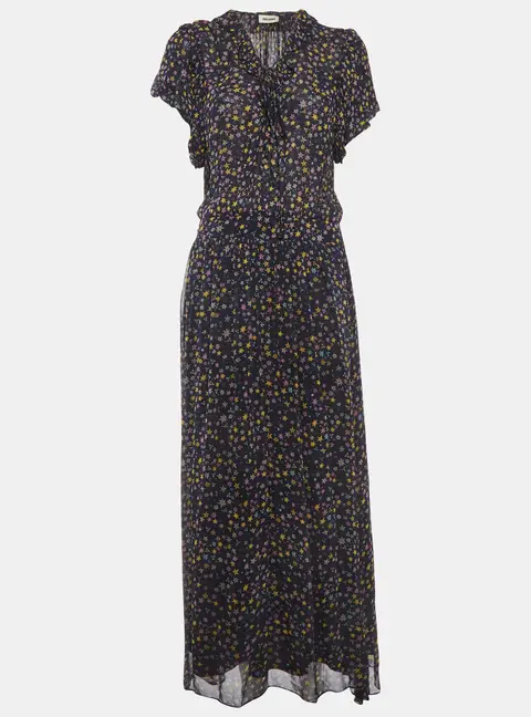 Zadig & Voltaire Blue Rainy Crinkle Print Chiffon Maxi Dress M