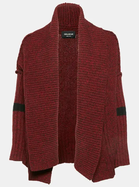Zadig & Voltaire Burgundy Rib Knit Shawl Collar Cardigan XS/S