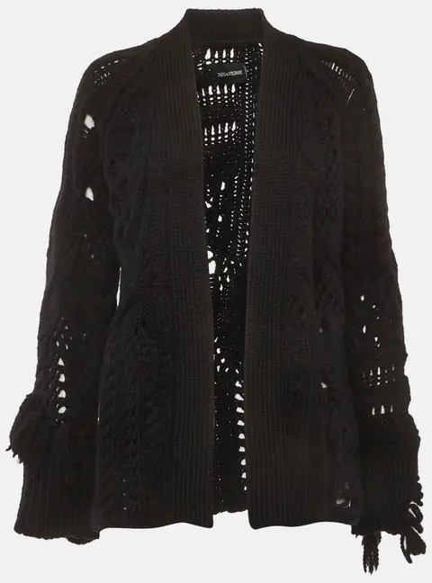 Zadig & Voltaire Black Cable Knit Wool Dalia Cardigan L