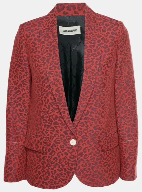Zadig & Voltaire Red/Purple Leopard Jacquard Single Breasted Blazer S