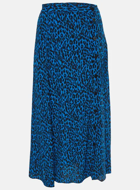 Zadig & Voltaire Navy Blue Leopard Print Crepe Button Front Skirt S