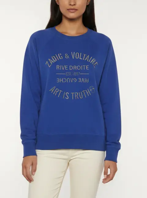 Zadig & Voltaire Blue Logo Embroidered Jersey Sweatshirt L