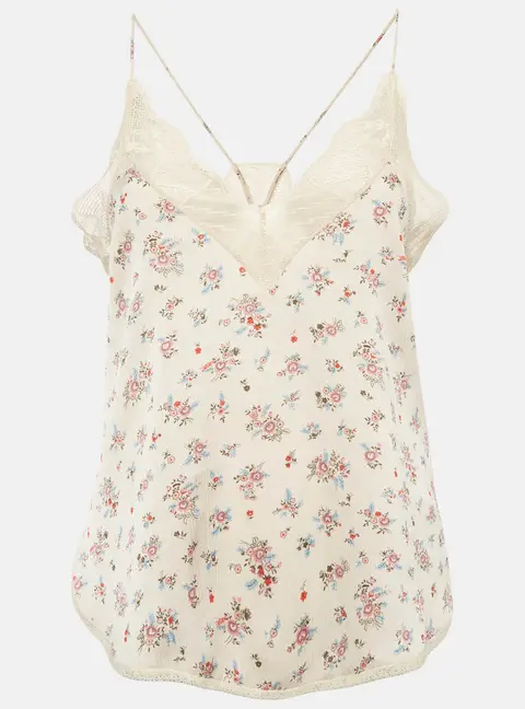 Zadig & Voltaire Cream Floral Print Pliss&eacute; Lace Trim Christy Camisole XS