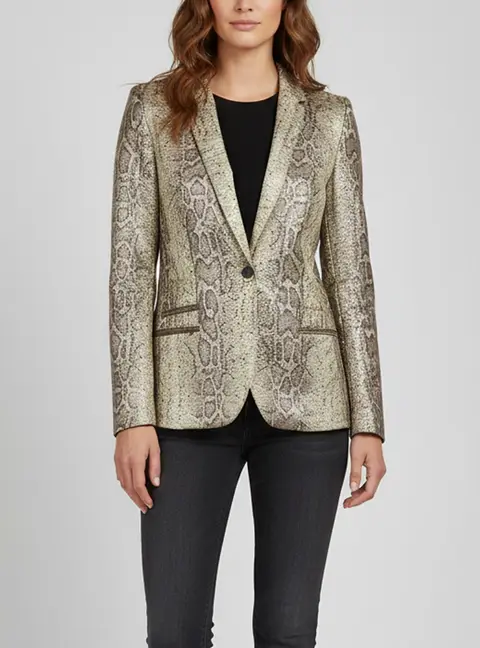 Zadig & Voltaire Beige Python Jacquard Single Breasted Blazer S