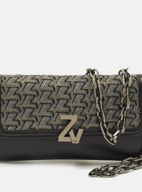 Zadig & Voltaire Le City Black Printed Fabric and Leather Wallet On Chain