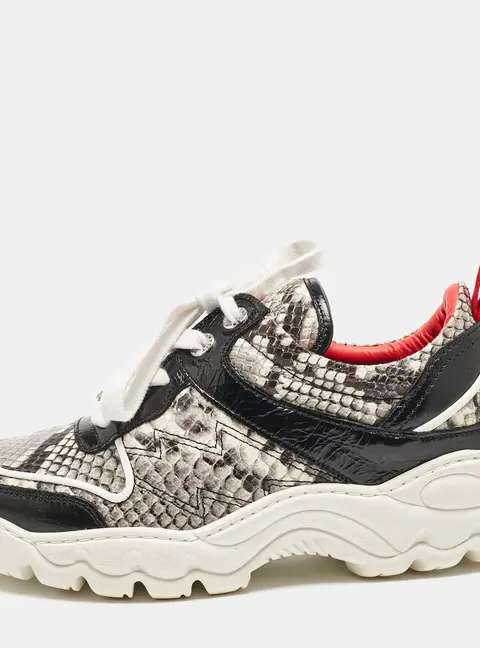 Zadig & Voltaire Black/Red Python Embossed and Leather Blaze Sneakers Size 38