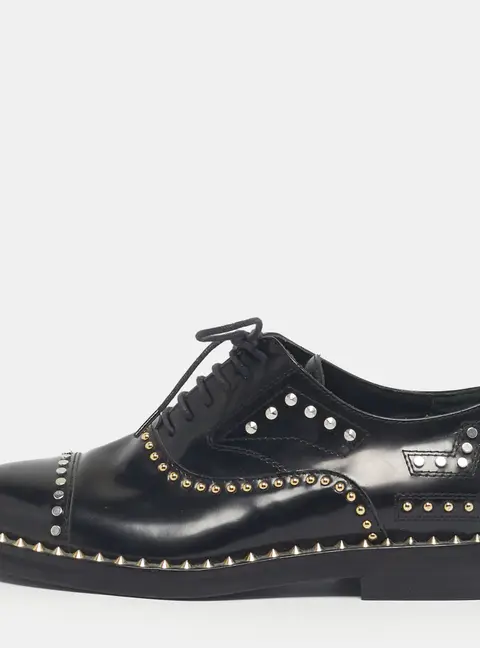 Zadig & Voltaire Black Leather Studded Youth Clous Oxfords Size 36