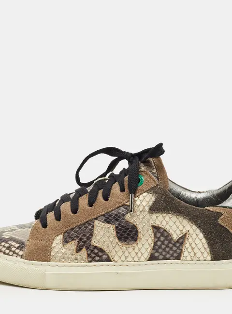 Zadig & Voltaire Multicolor Python Embossed Leather and Suede Trainer Sneakers Size 38