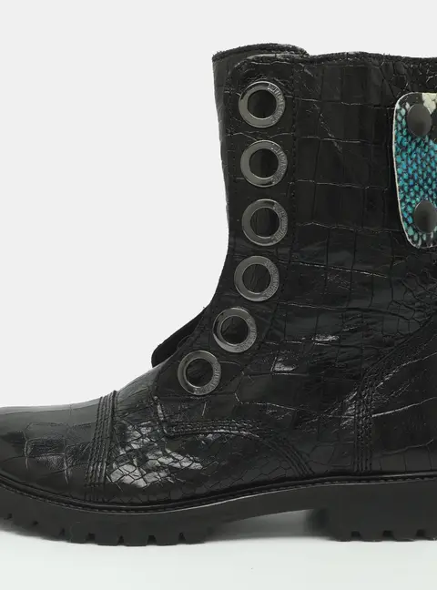 Zadig & Voltaire Joe Size 39 Black Croc Embossed and Snakeskin Embossed Leather Mid Calf Boots