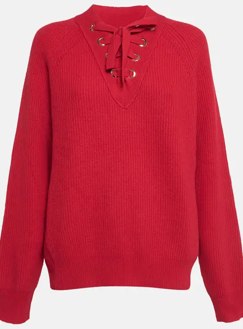 Zadig & Voltaire Red Rib Knit Lace-Up Kassy LC Sweater L