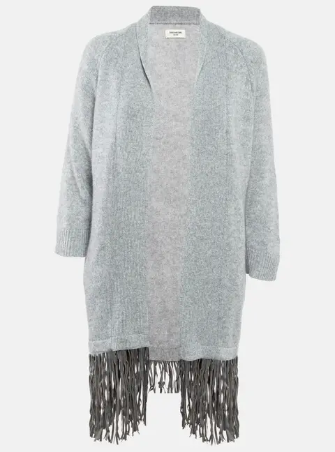 Zadig & Voltaire Delux Grey Cashmere Knit Open Front Fringed Cardigan XS/S