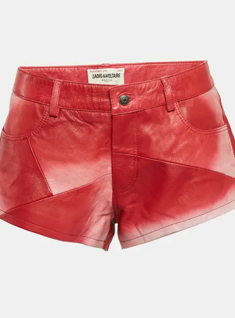 Zadig & Voltaire Red Leather Saya Patch Shorts M