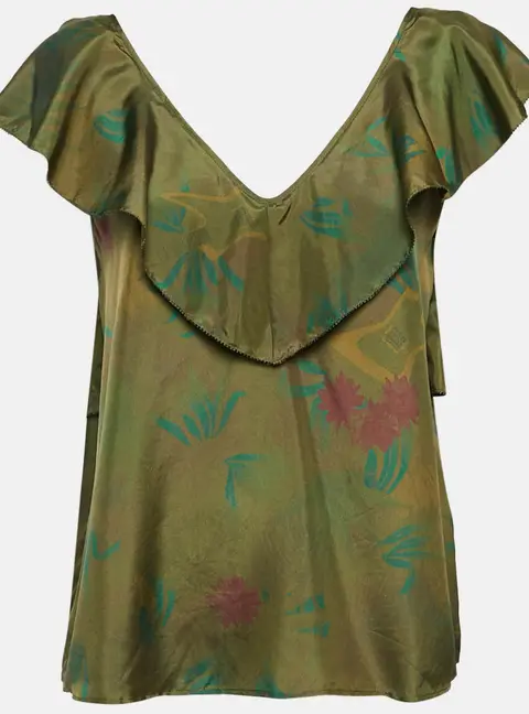Zadig & Voltaire Green Teen Jungle Print Silk Ruffled Top L