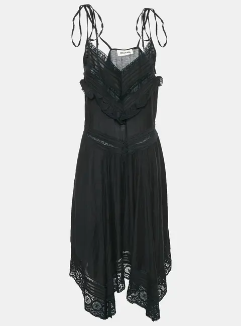 Zadig & Voltaire Black Lace Trim Rilli Cotton Asymmetric Midi Dress M