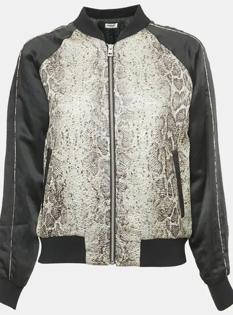 Zadig & Voltaire Deluxe Grey Jacquard and Satin Billy Snake Jacket M