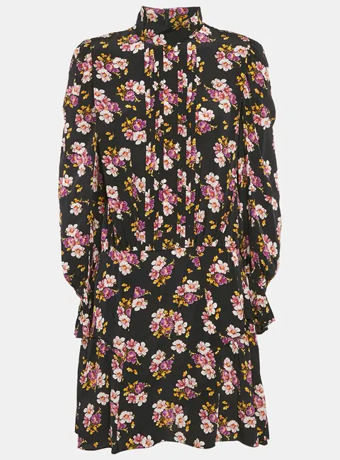 Zadig & Voltaire Black Floral Print Silk Pleated Rabbi Peonies Show Short Dress L