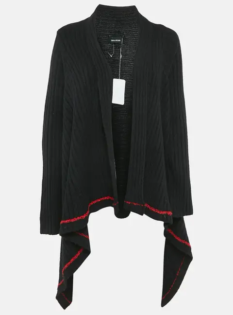 Zadig & Voltaire  Black Rib Knit Open Front Cambi Cardigan One Size