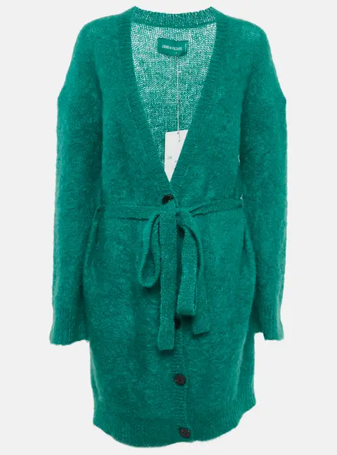 Zadig & Voltaire Green Mohair Wool Belted Romy Long Cardigan M/L