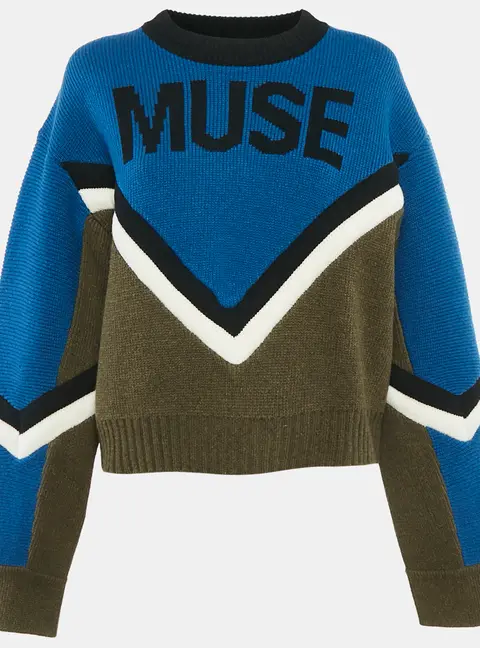 Zadig & Voltaire Blue/Green Muse Intarsia Rib Knit Sweater L