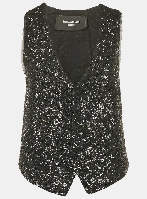 Zadig & Voltaire Black Sequin Button Front Emilie Waistcoat M