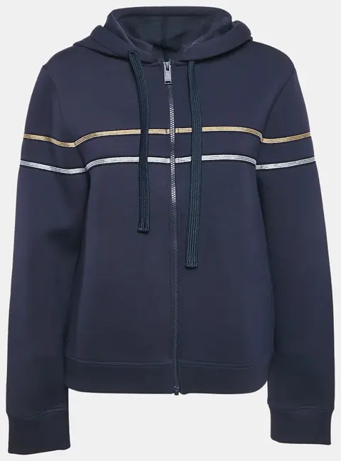 Zadig & Voltaire Deluxe Navy Blue Striped Neoprene Zip Up Hoodie L