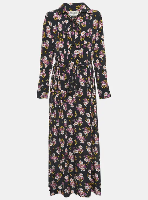 Zadig & Voltaire Black Floral Print Silk Pleated Button Front Maxi Dress XS