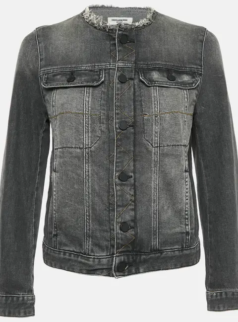 Zadig & Voltaire Grey Washed Denim Collar Neck Jacket M