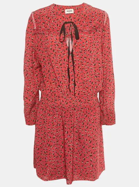 Zadig & Voltaire Red Floral Print Crepe Remus Liberty Mini Dress L