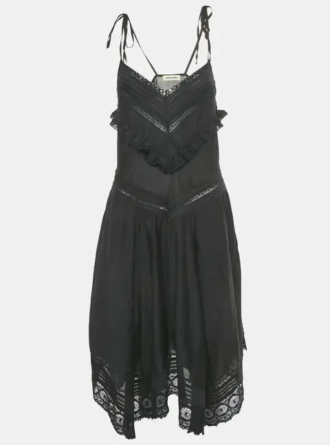 Zadig & Voltaire Black Lace Trim Cotton Rilli Asymmetric Midi Dress S