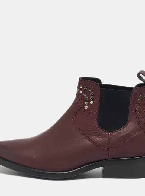 Zadig & Voltaire Burgundy Leather Thylana Studded Ankle Boots Size 36