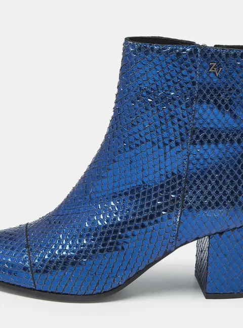 Zadig & Voltaire Metallic Blue Python Embossed Leather Lena Ankle Boots Size 37