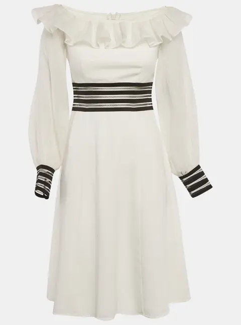 Zayan the Label White Crepe Mesh Detail Sleeve Short Dress S