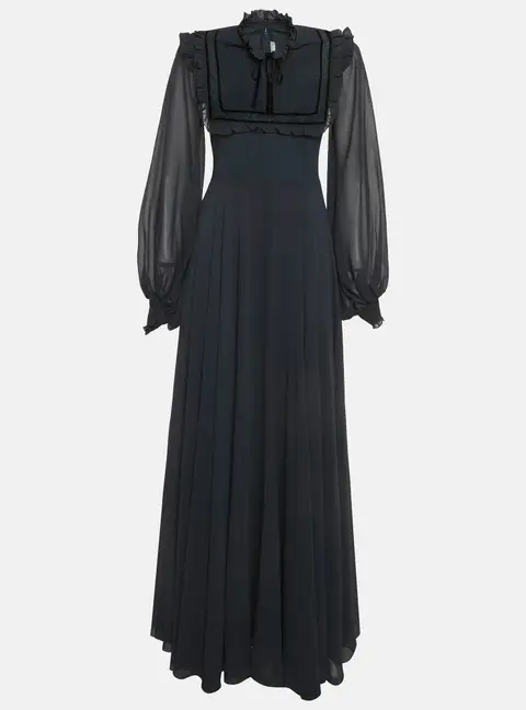 Zeena Zaki Midnight Blue Chiffon Maxi Dress M