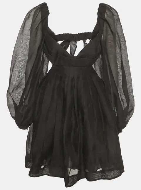 Zimmermann Black Linen Silk Blend Harmony Bralette Mini Dress L