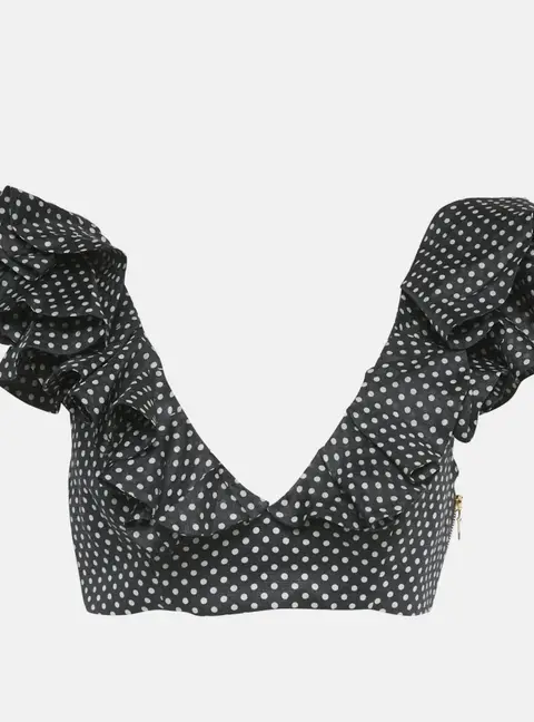 Zimmermann Black Polka Dots Linen Painted Heart Cascade Top M