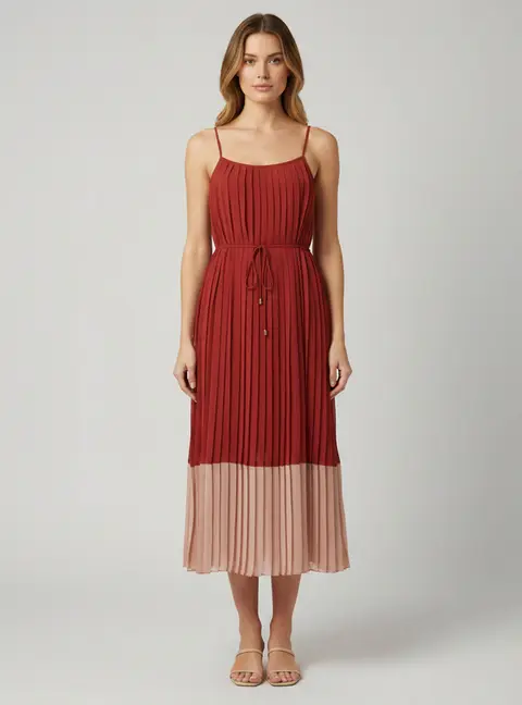 Zimmermann Colorblock Crepe Splice Pleat Slip Maxi Dress M