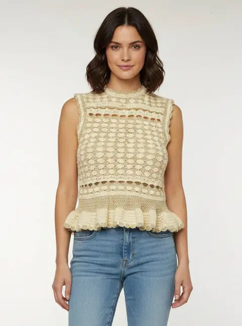 Zimmerman Metallic Beige Crochet Wanderlust Tank Top S